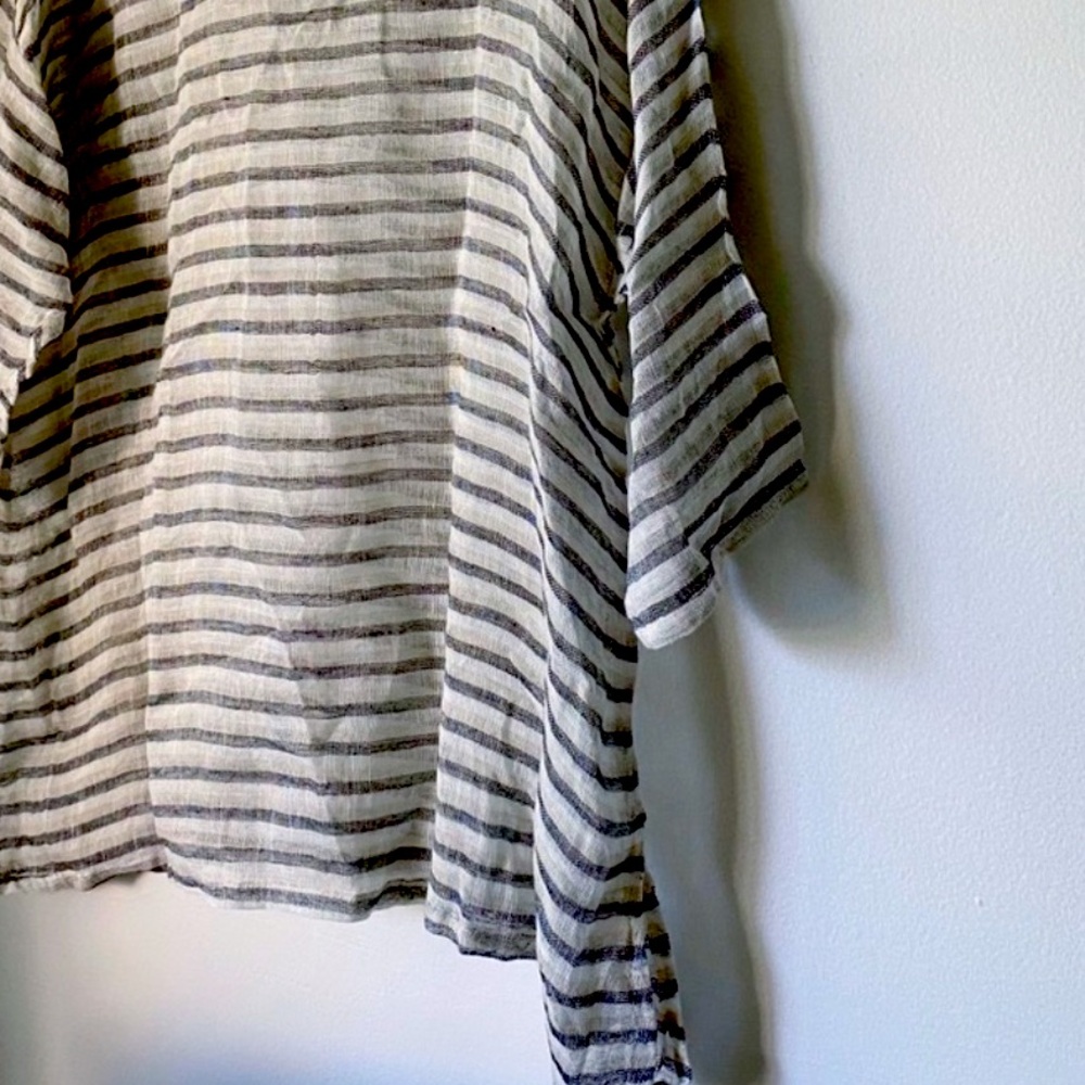Paper Lace Pure Linen Gauze Striped Tunic Blouse cover up lightweight Summer O/S - Picture 7 of 7